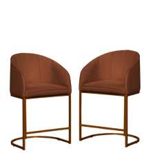 Kit 02 Poltronas Cadeira Banqueta Mia Base Bronze Veludo Terracota - Montanaris Decor