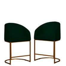 Kit 02 Poltronas Cadeira Banqueta Mia Base Bronze Veludo Verde - Montanaris Decor