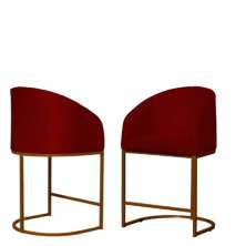 Kit 02 Poltronas Cadeira Banqueta Mia Base Bronze Veludo Vermelho - Montanaris Decor