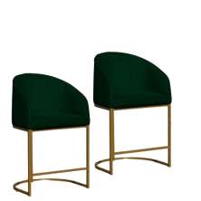 Kit 02 Poltronas Cadeira Banqueta Mia Base Dourada Veludo Verde - Montanaris Decor
