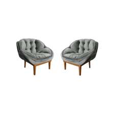 Kit 02 Poltronas Decorativa Sala Estar Recepção Marcela Veludo Cinza - Montanaris Decor