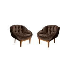 Kit 02 Poltronas Decorativa Sala Estar Recepção Marcela Veludo Marrom - Montanaris Decor