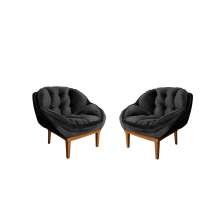 Kit 02 Poltronas Decorativa Sala Estar Recepção Marcela Veludo Preto - Montanaris Decor
