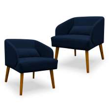 Kit 02 Poltronas Decorativa Virgínia Veludo Azul Marinho - Montanaris Decor