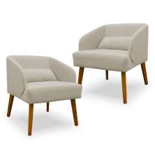 Kit 02 Poltronas Decorativa Virgínia Veludo Bege - Montanaris Decor