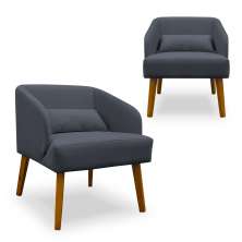Kit 02 Poltronas Decorativa Virgínia Veludo Cinza - Montanaris Decor