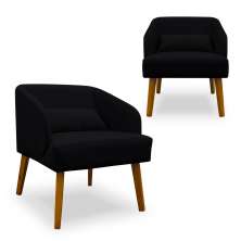 Kit 02 Poltronas Decorativa Virgínia Veludo Preto - Montanaris Decor