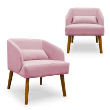 Kit 02 Poltronas Decorativa Virgínia Veludo Rosa - Montanaris Decor