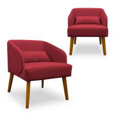Kit 02 Poltronas Decorativa Virgínia Veludo Vermelho - Montanaris Decor