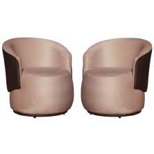 Kit 02 Poltronas Orgânica Decorativa Beatriz Veludo Rosa/PU Marrom - Montanaris Decor