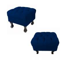 Kit 02 Puffs Decorativo Luiz Xv Veludo Azul Marinho - Montanaris Decor