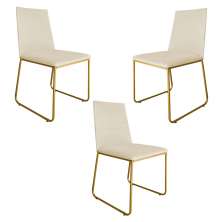 Kit 03 Cadeira de Jantar Estofada Lille Base Gold Courino Bege  - Montanaris Decor