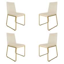 Kit 04 Cadeira de Jantar Estofada Lille Base Gold Courino Bege  - Montanaris Decor