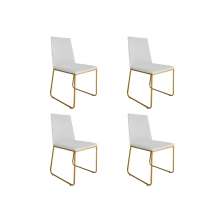 Kit 04 Cadeira de Jantar Estofada Lille Base Gold Courino Branco  - Montanaris Decor