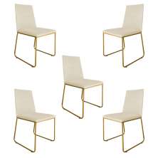 Kit 05 Cadeira de Jantar Estofada Lille Base Gold Courino Bege - Montanaris Decor