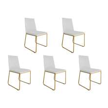 Kit 05 Cadeira de Jantar Estofada Lille Base Gold Courino Branco  - Montanaris Decor
