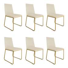 Kit 06 Cadeira de Jantar Estofada Lille Base Gold Courino Bege - Montanaris Decor
