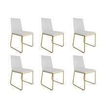 Kit 06 Cadeira de Jantar Estofada Lille Base Gold Courino Branco  - Montanaris Decor