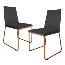 Kit 2 Cadeiras de Jantar Estofada Lille Base Bronze Veludo Cinza - Montanaris Decor
