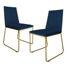 Kit 2 Cadeiras de Jantar Estofada Lille Base Gold Veludo Azul Marinho - Montanaris Decor