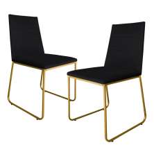 Kit 2 Cadeiras de Jantar Estofada Lille Base Gold Veludo Preto - Montanaris Decor