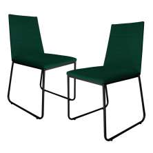 Kit 2 Cadeiras de Jantar Estofada Lille Base Preta Veludo Verde - Montanaris Decor