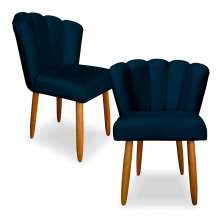 Kit 2 Cadeiras de Jantar Pétala Estofada Pés Palito Veludo Azul Marinho - Montanaris Decor