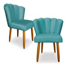 Kit 2 Cadeiras de Jantar Pétala Estofada Pés Palito Veludo Azul Turquesa - Montanaris Decor