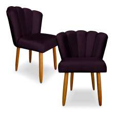 Kit 2 Cadeiras de Jantar Pétala Estofada Pés Palito Veludo Roxo - Montanaris Decor