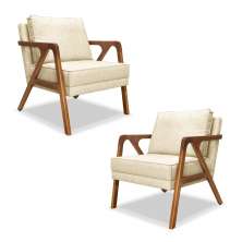 Kit 2 Poltronas Decorativa Ana para Sala de Estar Linho Bege - Montanaris Decor