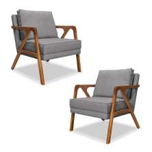 Kit 2 Poltronas Decorativa Ana para Sala de Estar Linho Cinza - Montanaris Decor