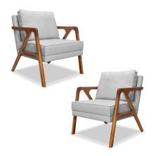 Kit 2 Poltronas Decorativa Ana para Sala de Estar Linho Cinza Claro - Montanaris Decor