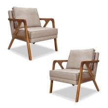 Kit 2 Poltronas Decorativa Ana para Sala de Estar Linho Marrom - Montanaris Decor
