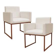Kit 2 Poltronas Decorativa Base De Ferro Bronze Veludo Bege - Montanaris Decor