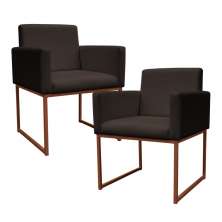 Kit 2 Poltronas Decorativa Base De Ferro Bronze Veludo Marrom - Montanaris Decor