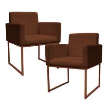 Kit 2 Poltronas Decorativa Base De Ferro Bronze Veludo Terracota - Montanaris Decor