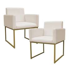 Kit 2 Poltronas Decorativa Base De Ferro Gold Veludo Bege - Montanaris Decor
