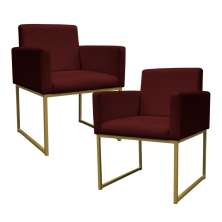 Kit 2 Poltronas Decorativa Base De Ferro Gold Veludo Bordô - Montanaris Decor