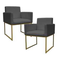 Kit 2 Poltronas Decorativa Base De Ferro Gold Veludo Cinza - Montanaris Decor