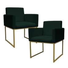 Kit 2 Poltronas Decorativa Base De Ferro Gold Veludo Verde - Montanaris Decor