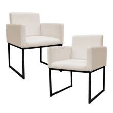 Kit 2 Poltronas Decorativa Base De Ferro Preto Veludo Bege - Montanaris Decor