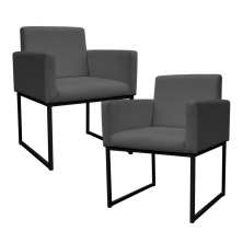 Kit 2 Poltronas Decorativa Base De Ferro Preto Veludo Cinza - Montanaris Decor