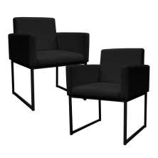 Kit 2 Poltronas Decorativa Base De Ferro Preto Veludo Preto - Montanaris Decor