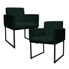 Kit 2 Poltronas Decorativa Base De Ferro Preto Veludo Verde - Montanaris Decor