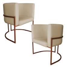 Kit 2 Poltronas Decorativa Luana Base Bronze PU Bege - Montanaris Decor