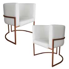 Kit 2 Poltronas Decorativa Luana Base Bronze PU Branco - Montanaris Decor