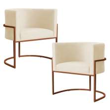 Kit 2 Poltronas Decorativa Luana Base Bronze Veludo Bege - Montanaris Decor