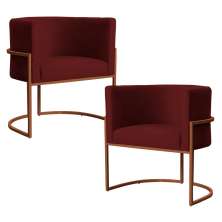 Kit 2 Poltronas Decorativa Luana Base Bronze Veludo Bordô - Montanaris Decor