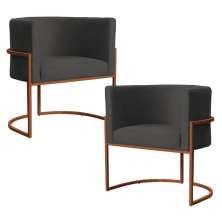 Kit 2 Poltronas Decorativa Luana Base Bronze Veludo Cinza- Montanaris Decor