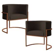 Kit 2 Poltronas Decorativa Luana Base Bronze Veludo Marrom - Montanaris Decor